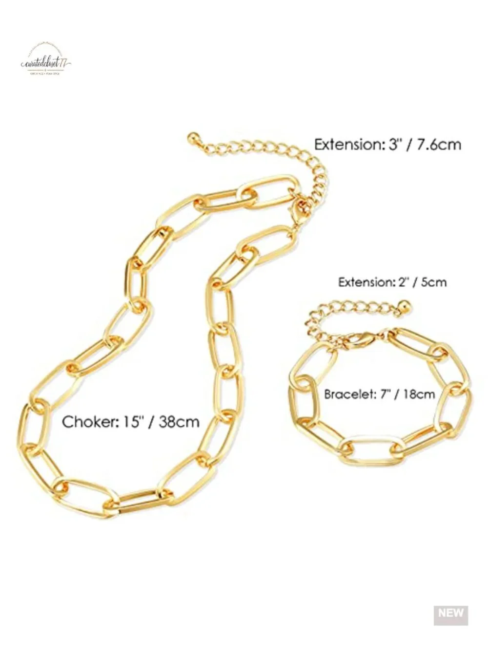 Gold Chain Necklace and Bracelet Set for Women Dainty Chunky Paperclip Link